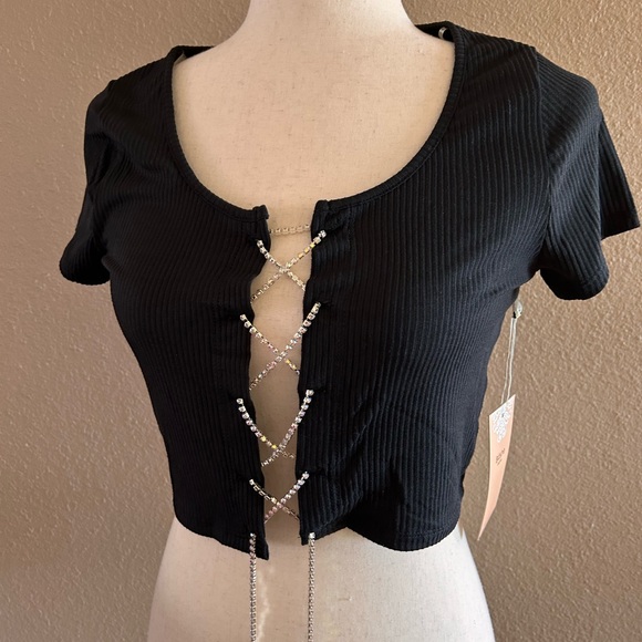 Lace up rhinestones ribbed crop top - Picture 7 of 10